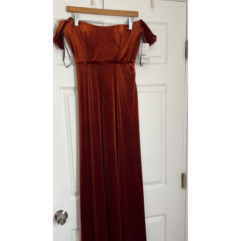 NWT After Six by Dessy Auburn Moon Velvet Off Shoulder Maxi Dress Size 4